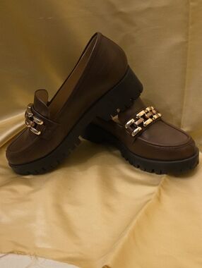 Womens Antonio Melani Lug Sole Loafers, "Brookelyn" Cacao Brown Size 8.5